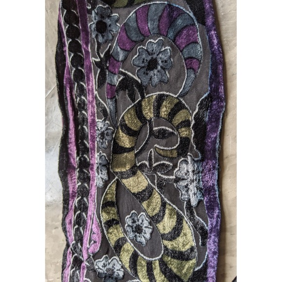 Accessories - Artsy Burnout Velvet Infinity Scarf Floral Devore Art to Wear Purple Green Black